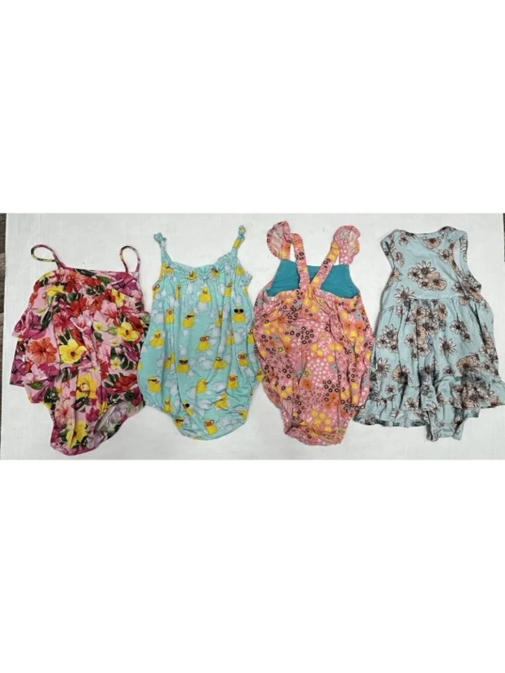 POSH PEANUT Tank Dress Romper Size 6-12 Months LOT Of 4 Bamboo Floral Ducks